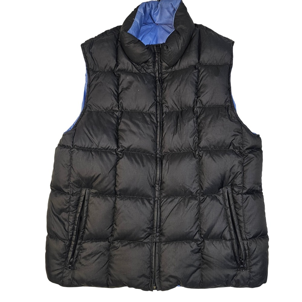 Mens Reversible Puffer‎ Vest Black Blue Grid Ripstop Quilted Insulated Full Zip